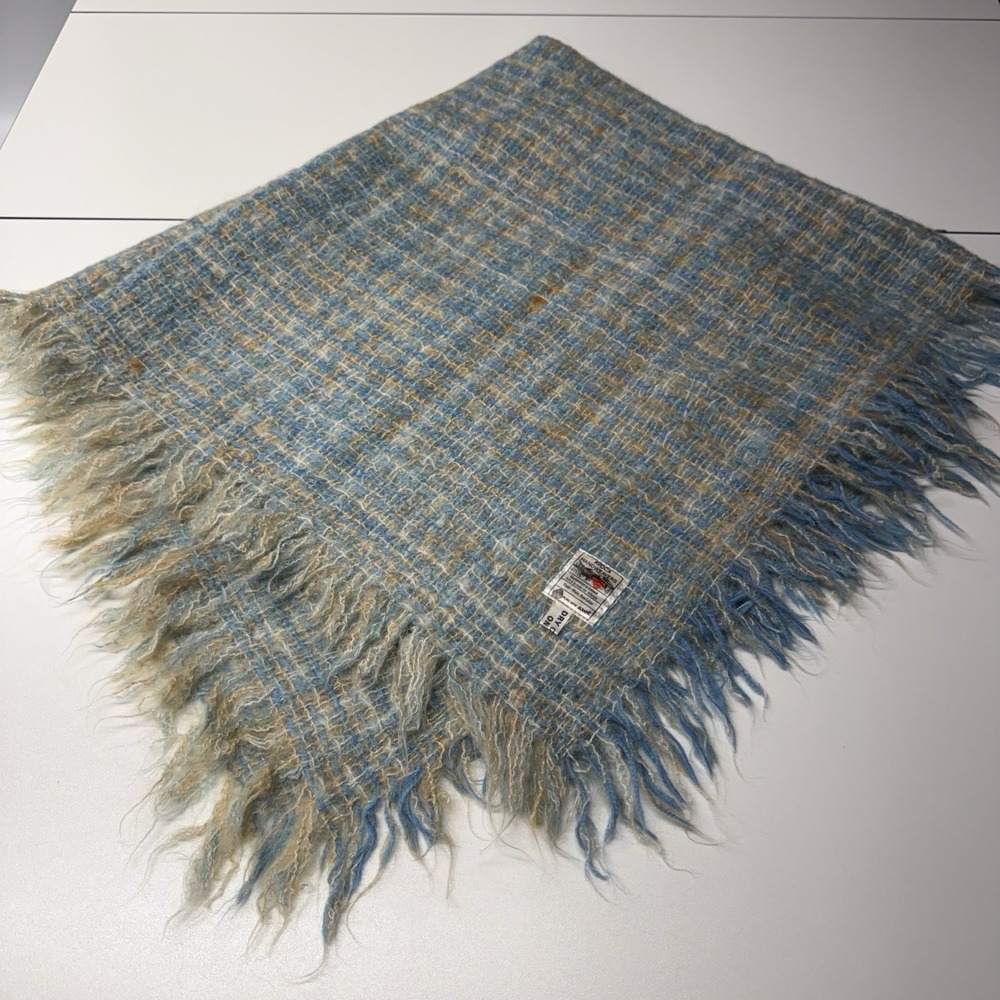 VTG Avoca Handweavers Pure Wool Lap Blanket Blue Multicolor Square ~38" Ireland